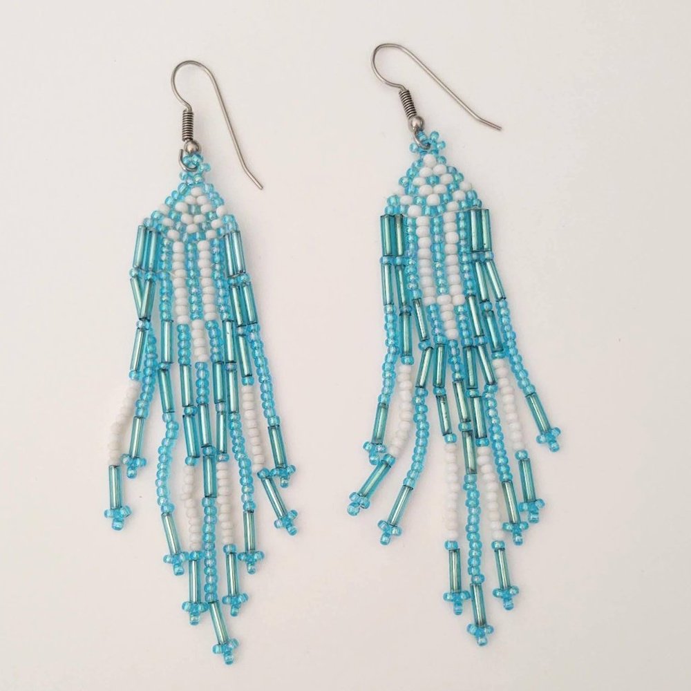 Long fringe seed and bugle bead earrings